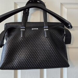 Black Leather Diamond Textured Laptop Bag